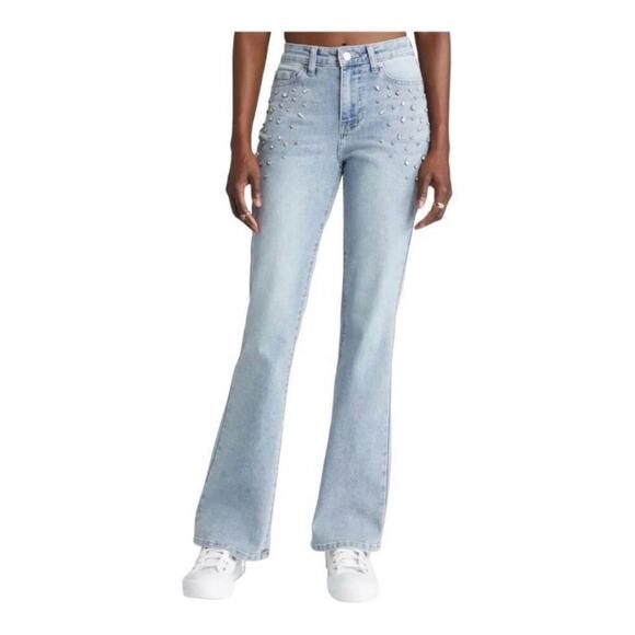 BP Womens Sz 27 Rhinestone Jewel Sparkle Flare Jeans in Vintage Light Like-New - Picture 1 of 16